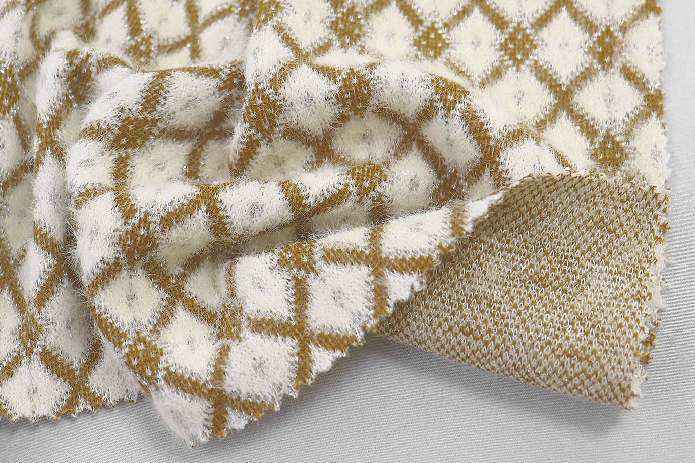 Трикотаж жаккард с люрексом принт/горчичный на молочном 3976-PY/D#3/C#1