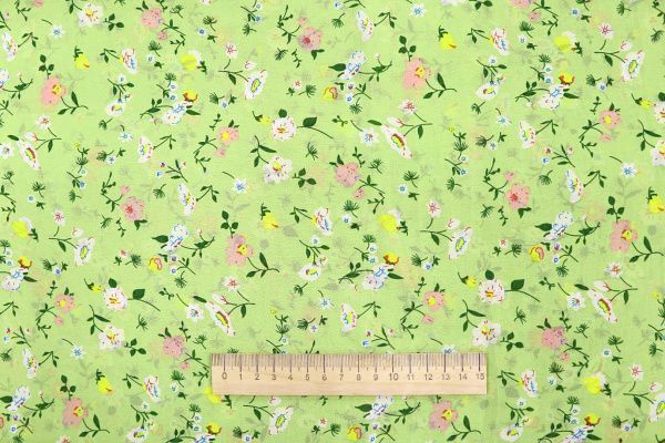 Шифон принт/цветы бело-розовые на светло-зеленом 3707-PY/D#54/C#4