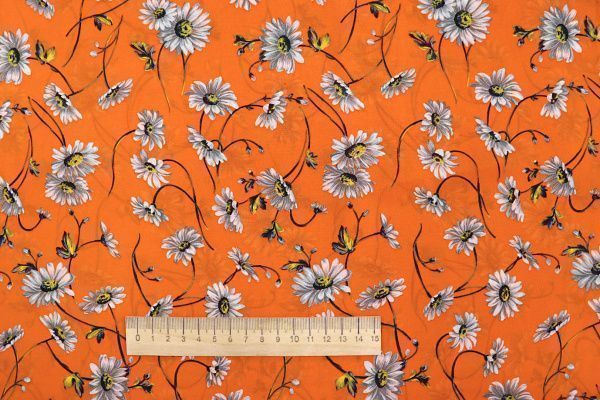 Шифон принт/цветы серо-белые на оранжевом 3707-PY/D#56/C#4