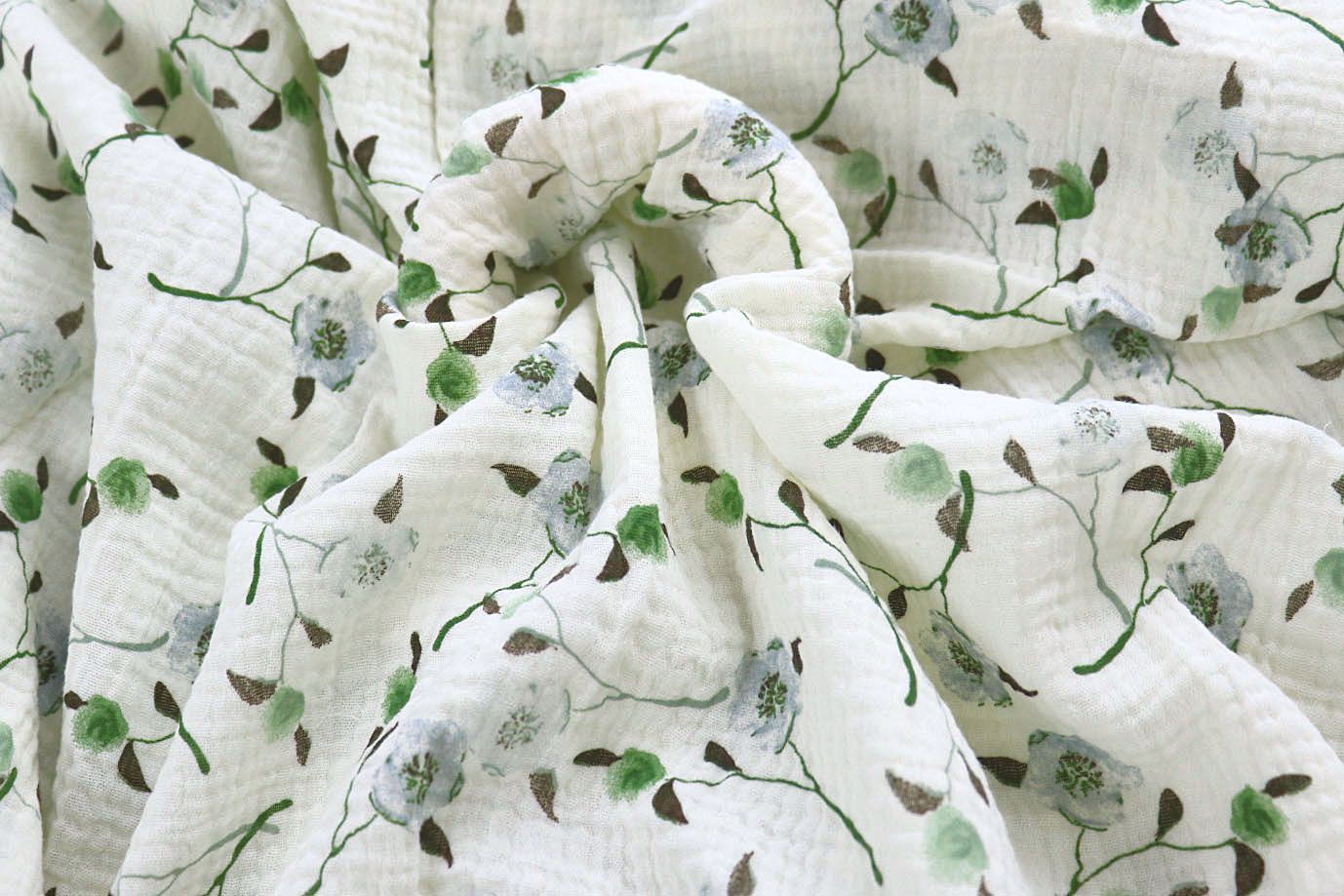 Муслин принт/цветы зелено-голубые на молочном 4082-PY/D#6/C#3