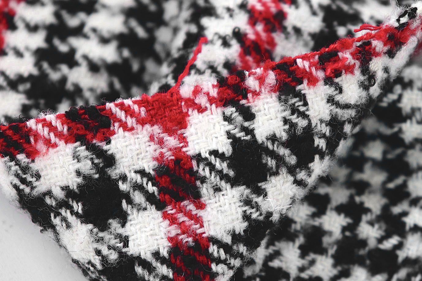 Пальтовая ткань "Клетка" принт/черно-красный на белом 360-219022/C#1