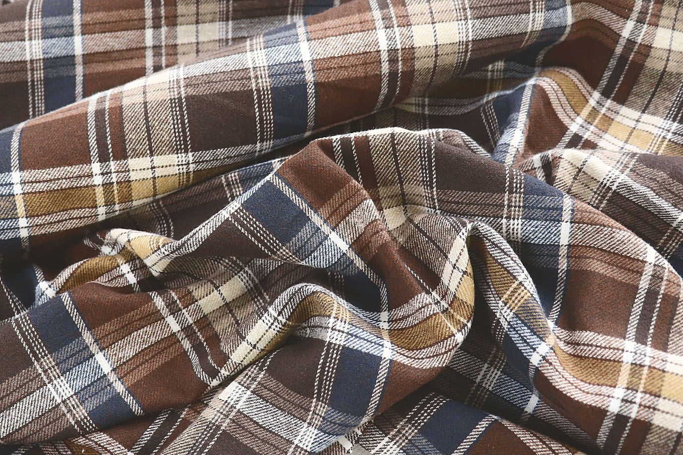 Рубашечная ткань принт/клетка бело-синяя на коричневом 4015-PY/D#36400/C#2