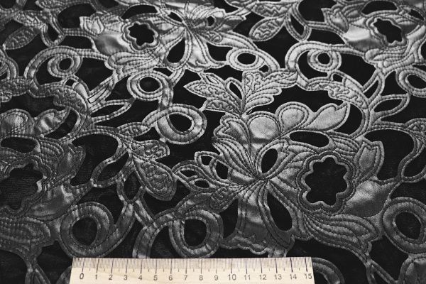 Велюр с вышивкой кожей/черный 4048-PY/D#1/C#1