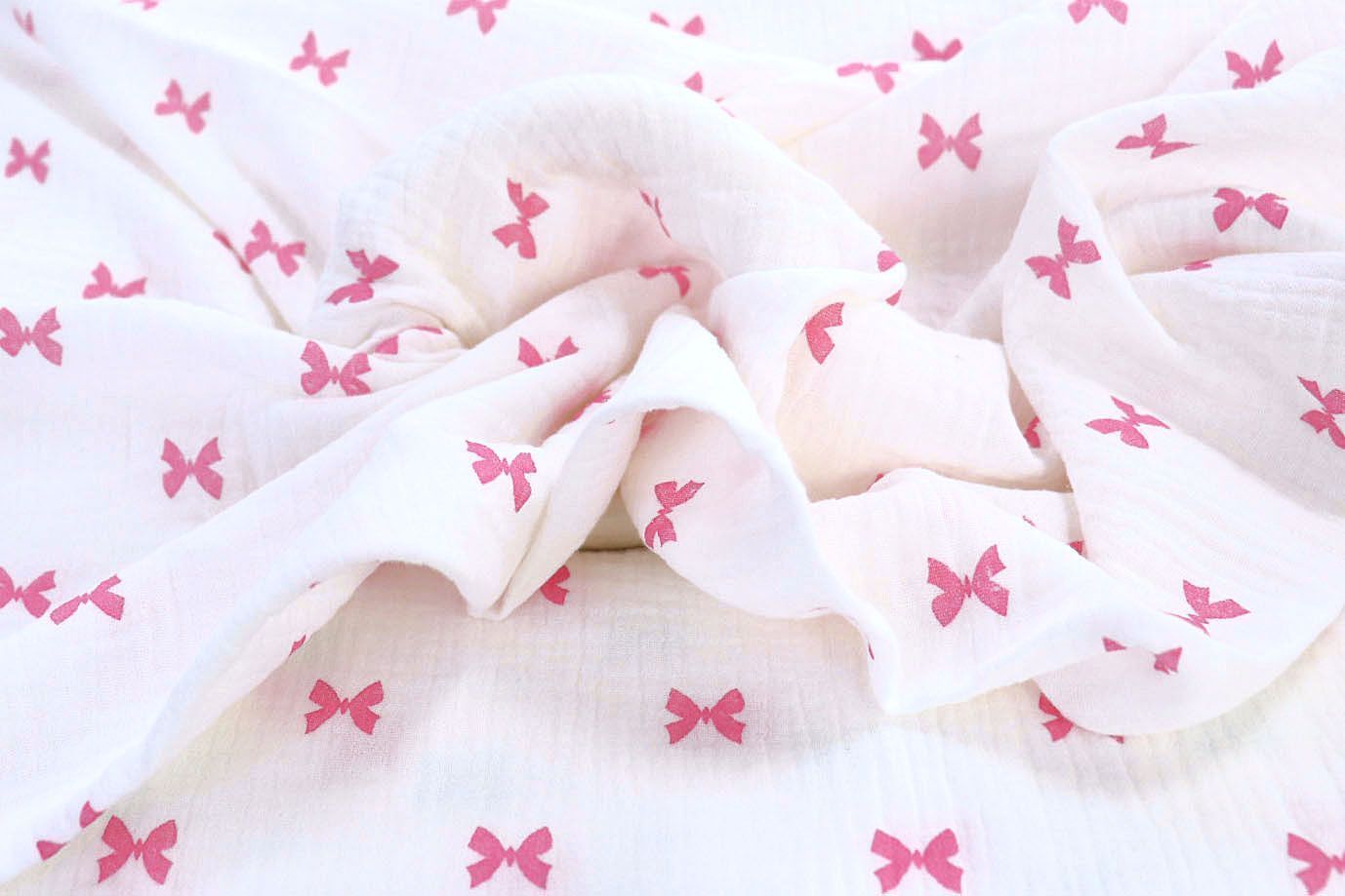 Муслин принт/бантики розовые на белом 1393-PY/D#7/C#1