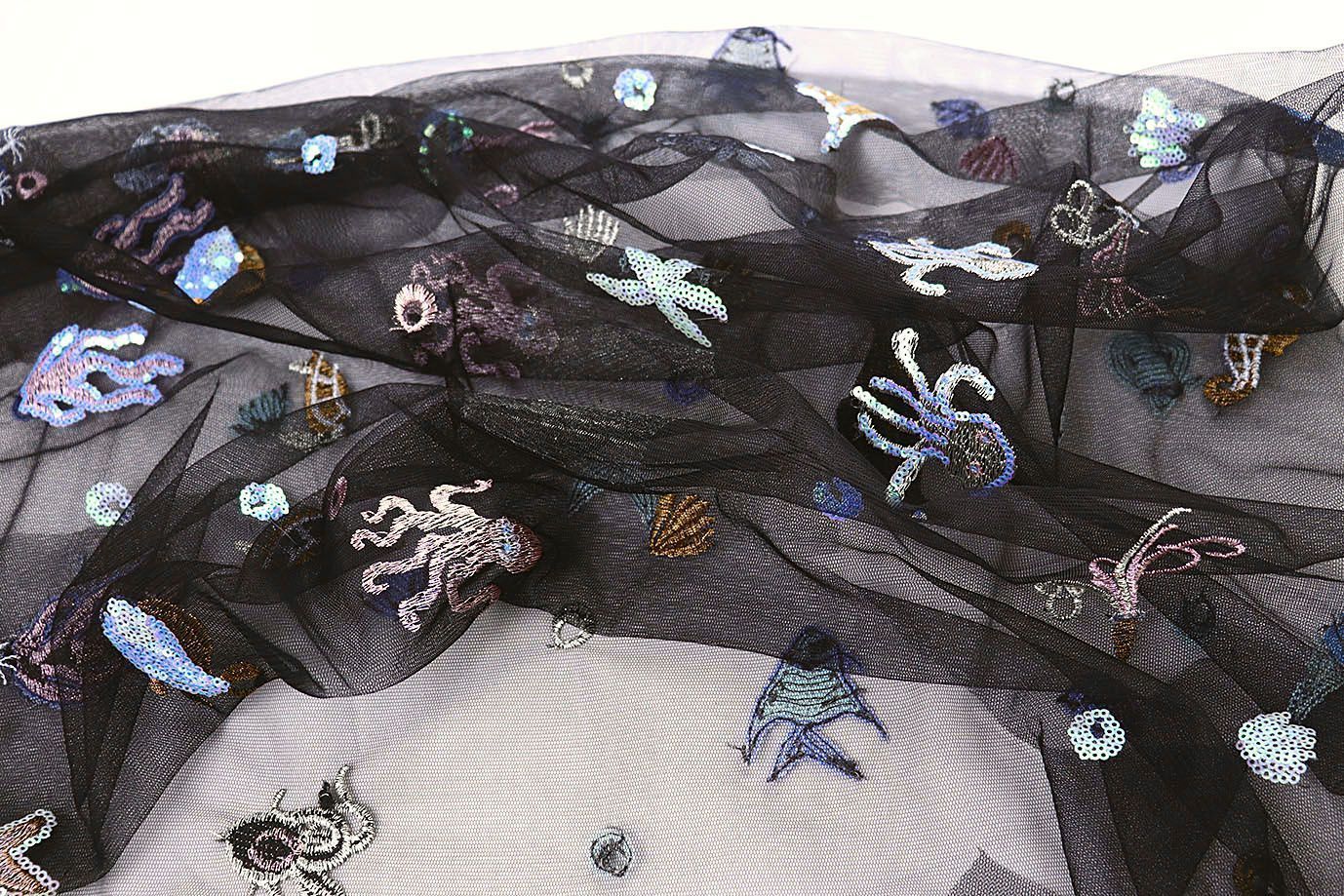 Сетка с вышивкой/черный 16447/D#1