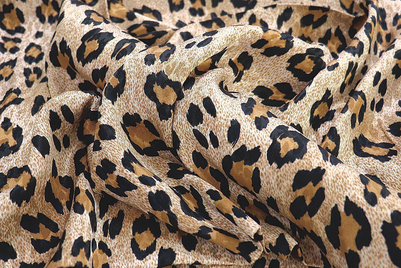 Сатин жаккард принт/леопард черно-коричневый 3850-PY/D#1/C#2