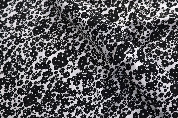 Штапель "Поплин" принт/цветы черные на белом 3192-21-PY/D#9/C#4 (10926)