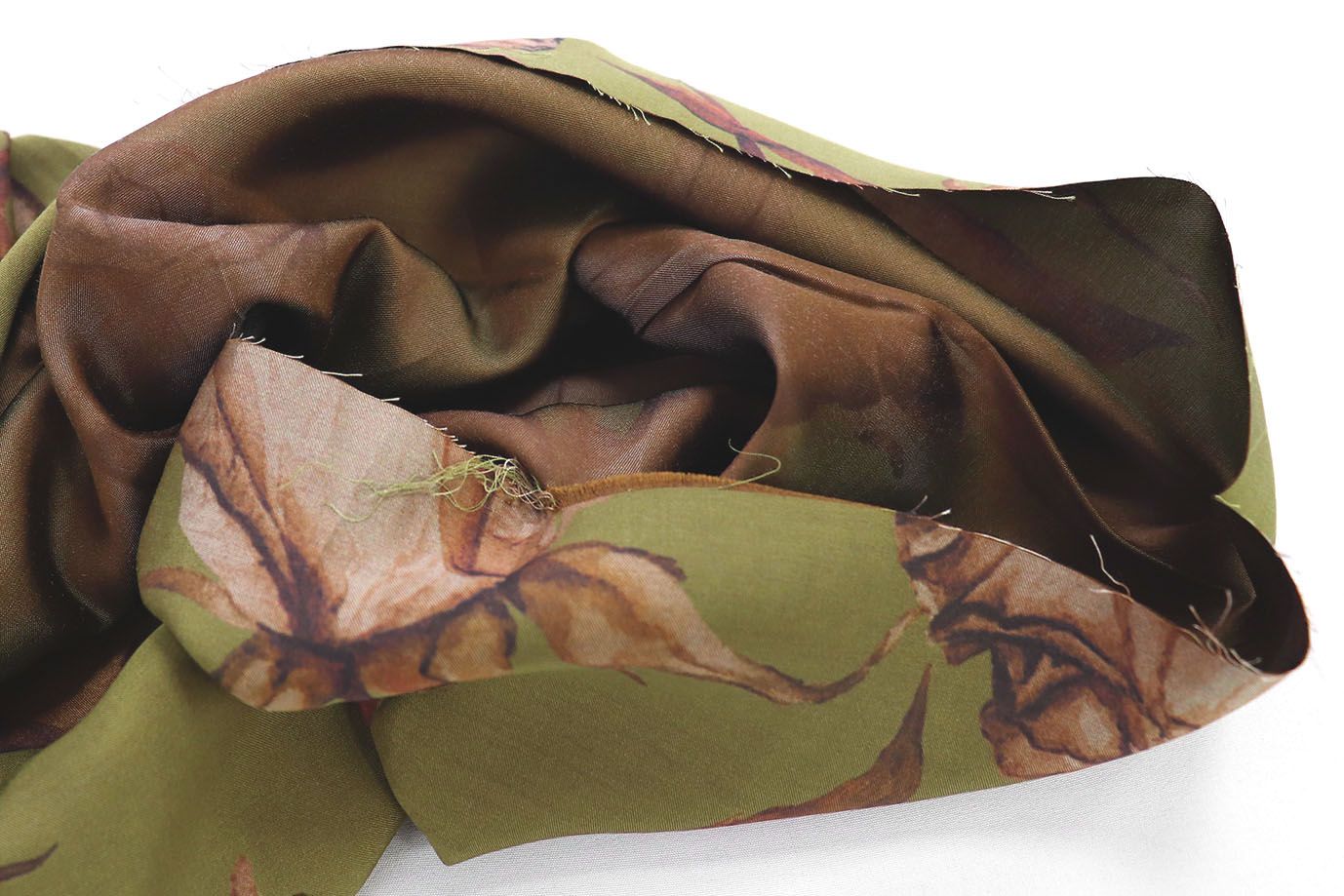 Сатин "Морокко" принт/цветы коричневые на зеленом 3888-PY/D#9/C#5