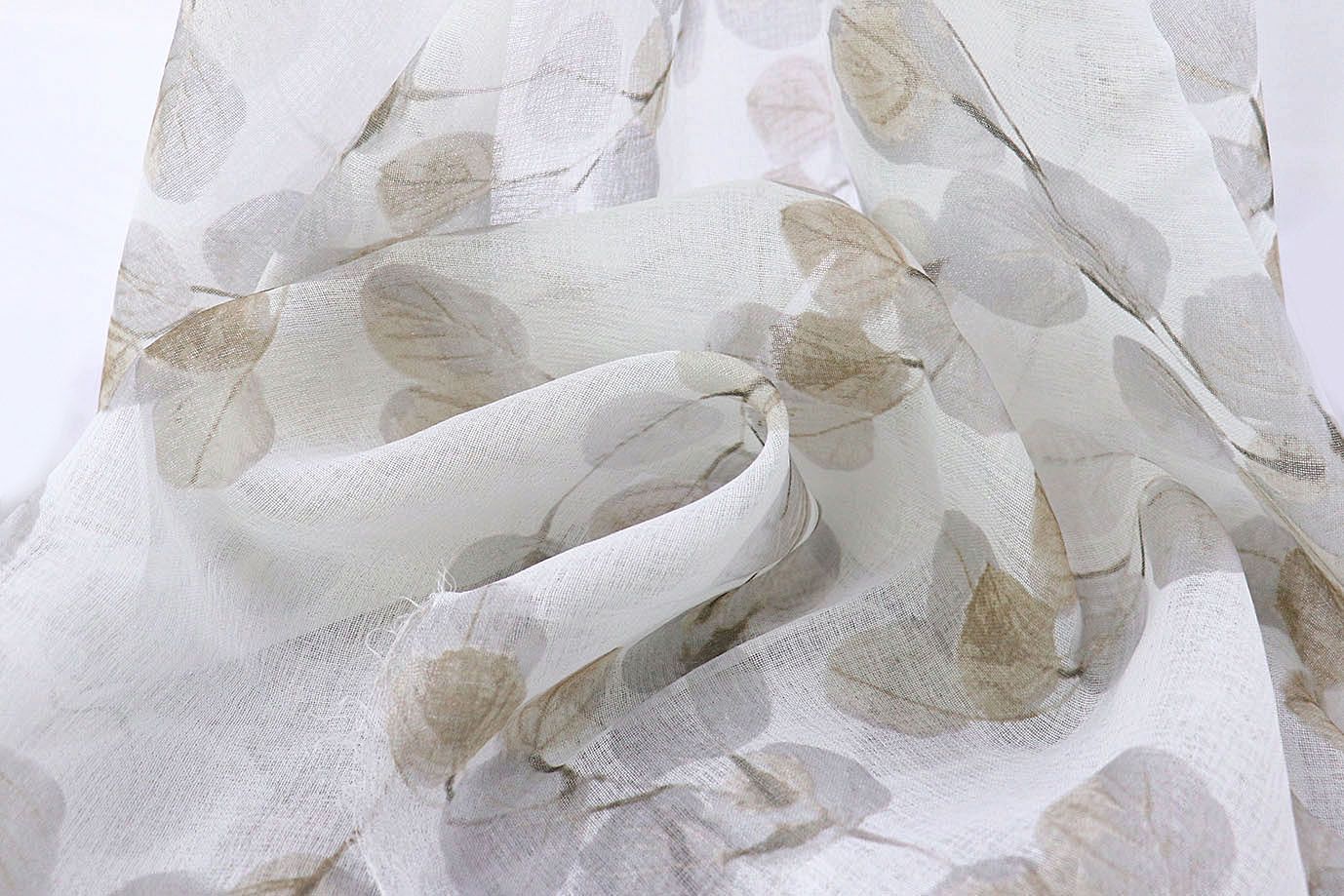 Тюль принт/листья серо-бежевые WBC23/C#10A