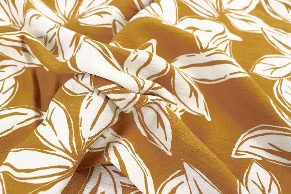 Лен БОХО принт/листья белые на коричневом 3815-PY/D#1/C#8