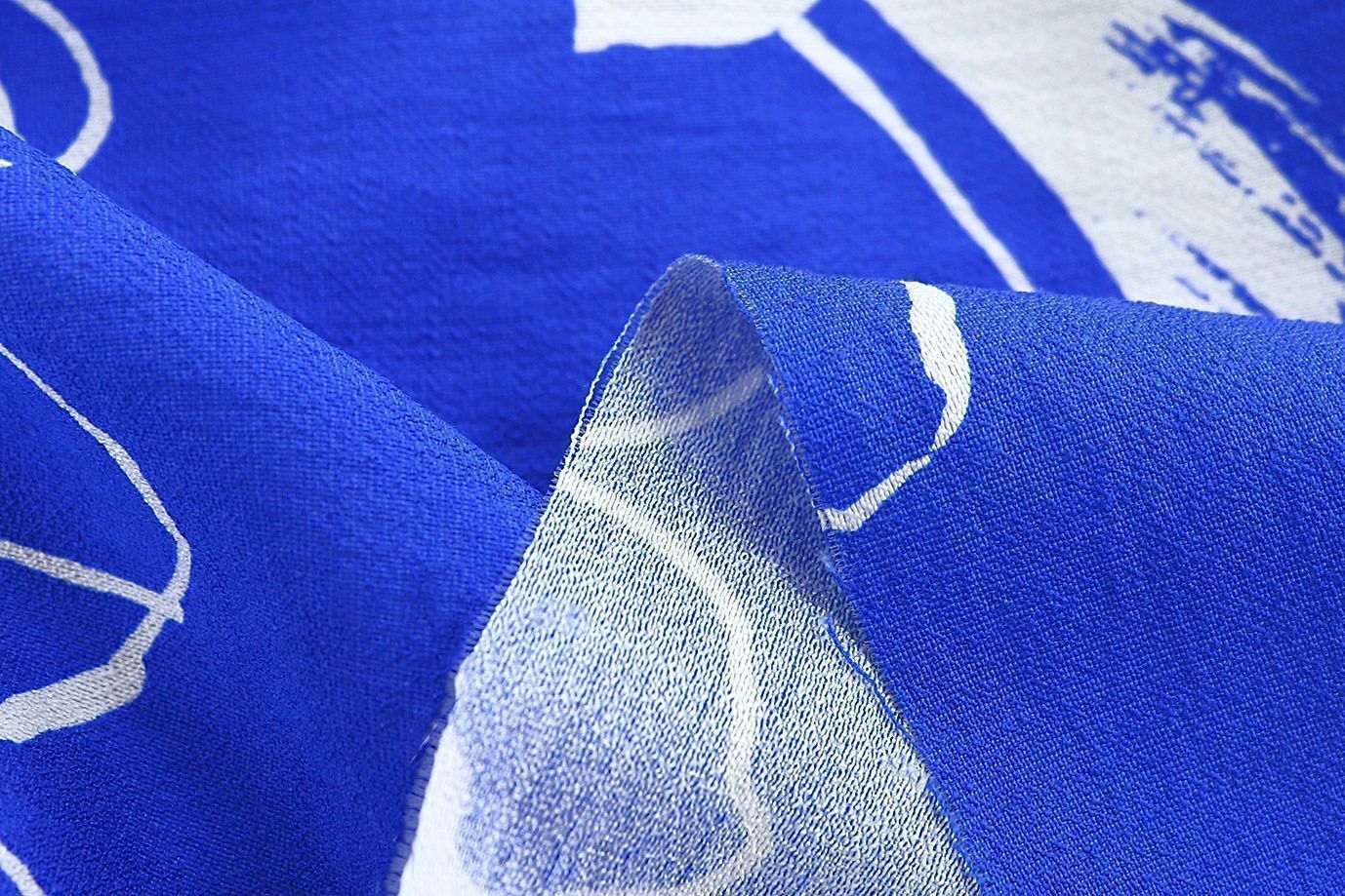 Лен БОХО принт/цветы белые на ярко-синем 3815-PY/D#2/C#9