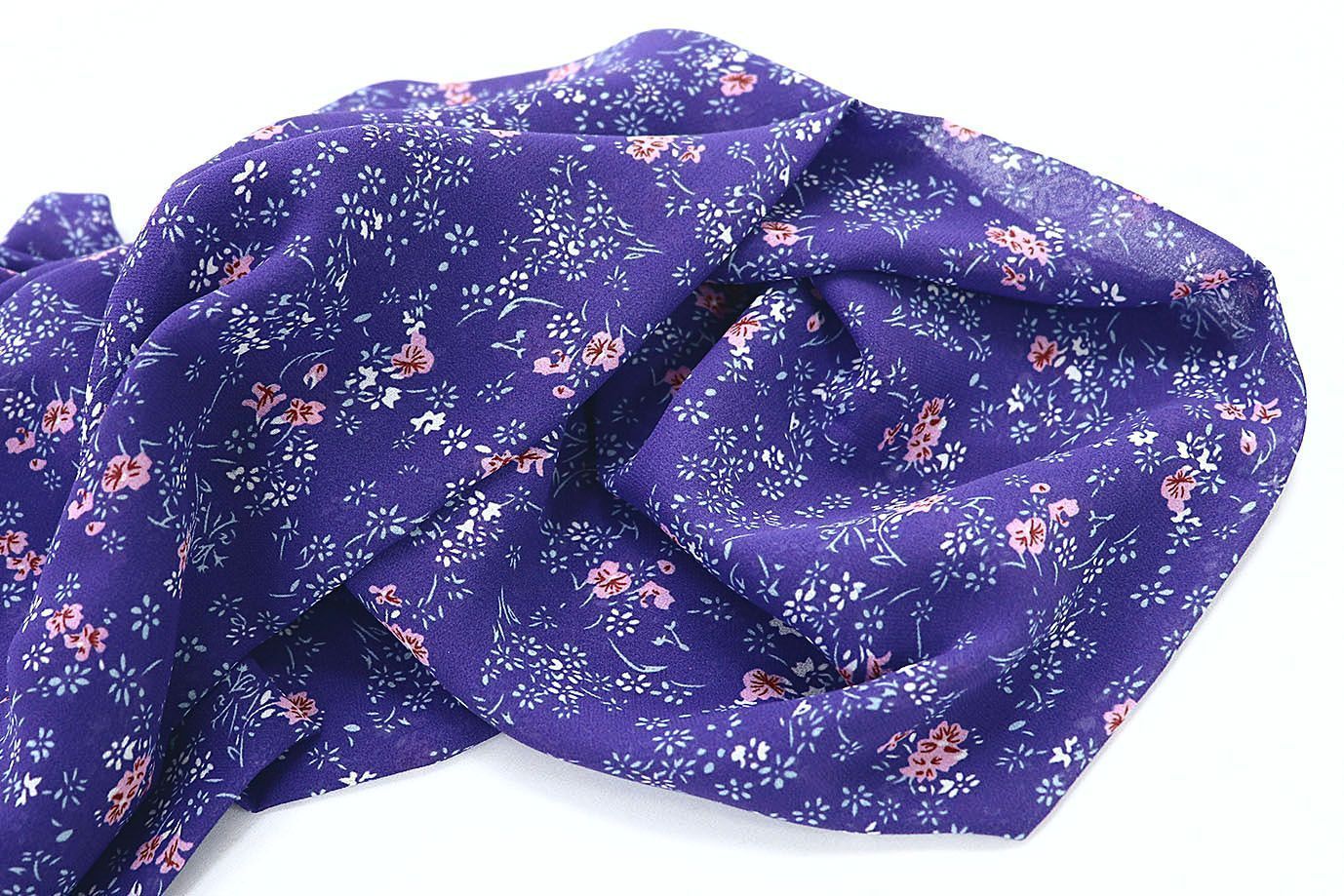 Шифон принт/цветы розовые на фиолетовом 3707-PY/D#18/C#4
