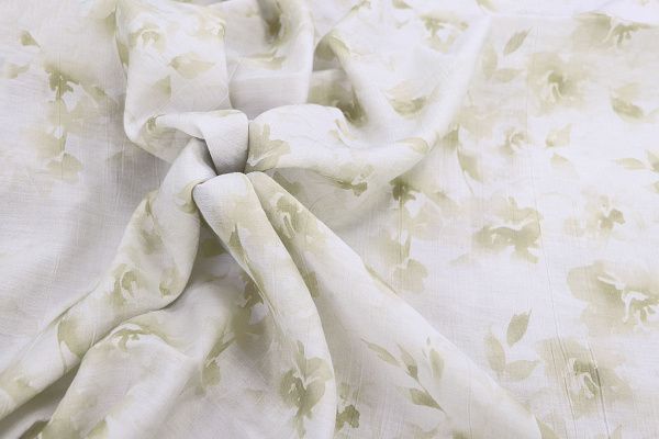 Лен "Медея" принт/цветы зеленые на белом 3942-PY/D#7/C#1