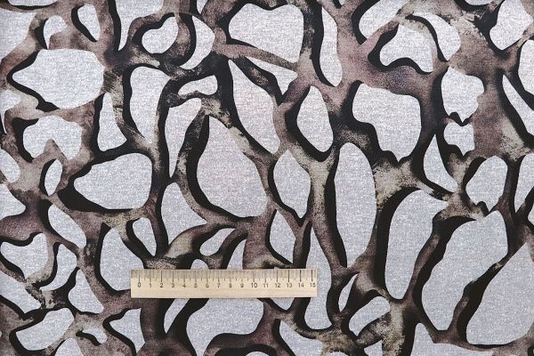 Трикотаж "Модал" принт/черно-коричневый на сером 1419-PY/D#2/C#1