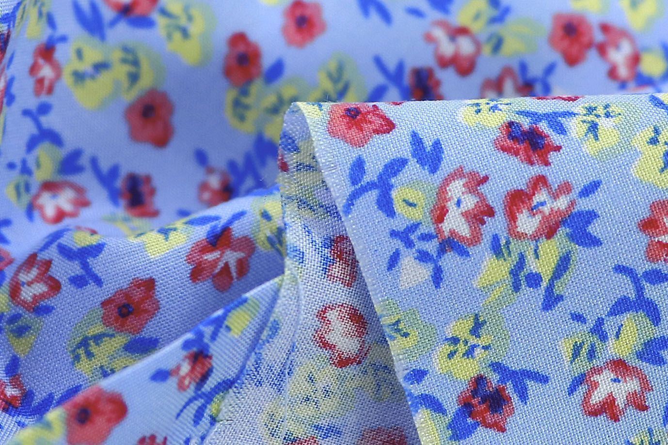 Штапель принт/цветы желто-розовые на голубом 3860-PY/D#45/C#2