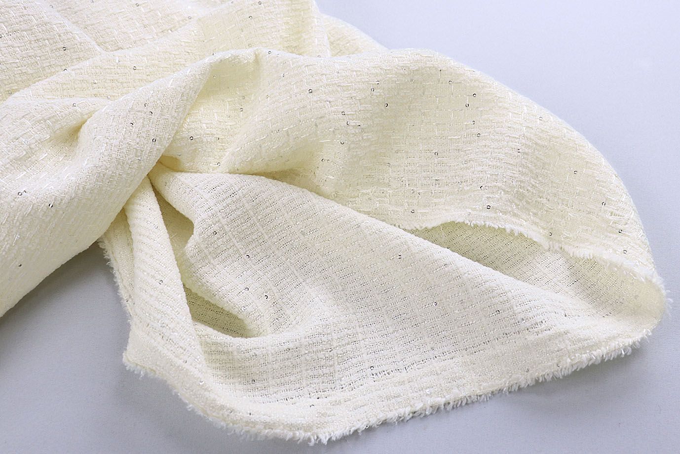 Костюмная ткань "Шанель" с пайетками/молочный AP50612/D#1361-8120/C#1