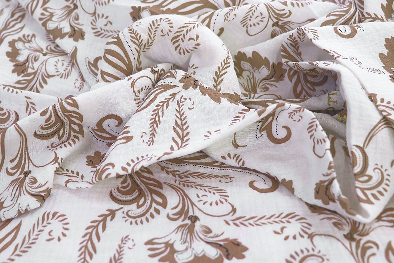 Муслин принт/цветы коричневые на белом 1393-PY/D#4/C#1