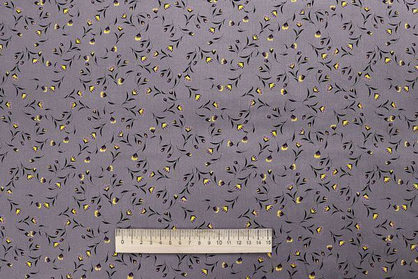 Штапель принт/цветы желто-черные на серо-фиолетовом 1443-PY/D#1/C#4