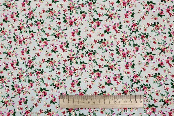 Штапель принт/цветы малиново-зеленые на сером 4205-PY/D#13/C#1