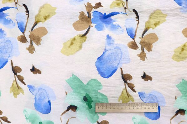 Лен БОХО принт/цветы сине-зеленые на розовом 4079-PY/D#23/C#2