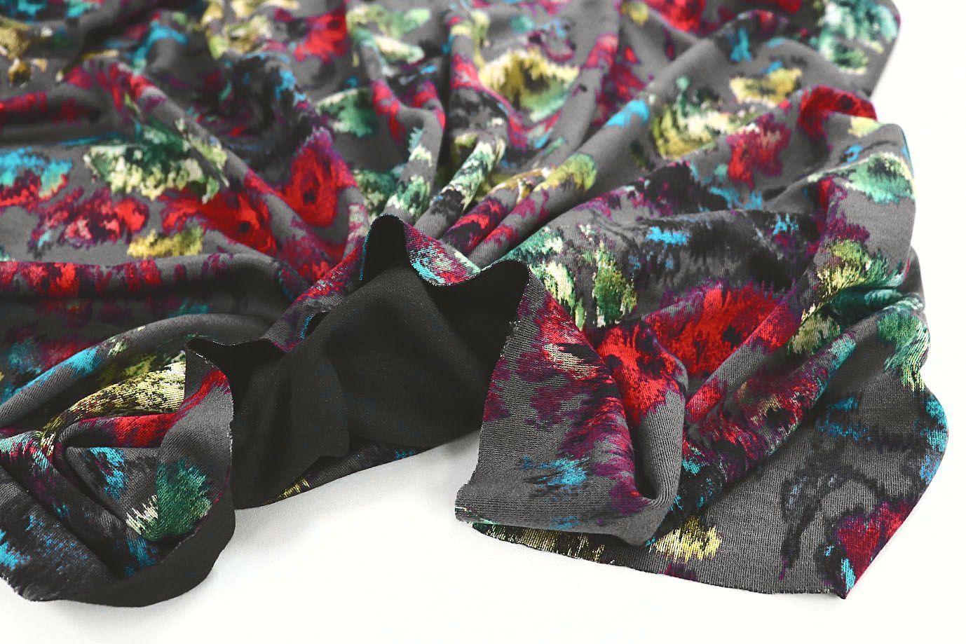 Трикотаж "Модал" принт/цветы на темно-сером 3561-PY/D#16/C#3