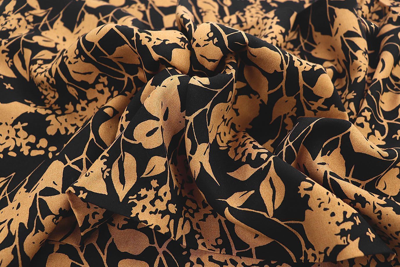 Штапель принт/цветы оранжевые на черном 1374-PY/D#4/C#4