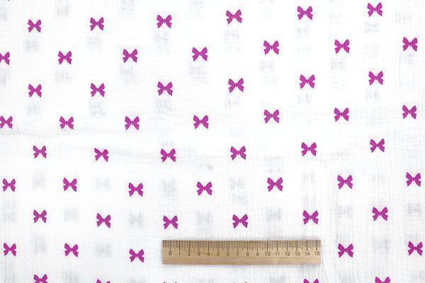 Муслин принт/бантики малиновые на белом 1393-PY/D#7/C#4