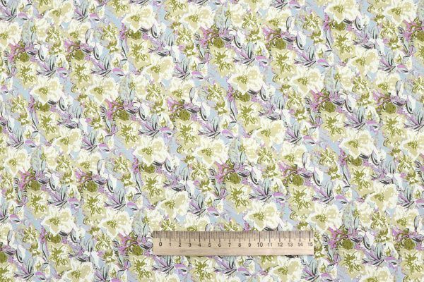 Штапель принт/цветы кремово-оливковые на сиреневом 4205-PY/D#16/C#1