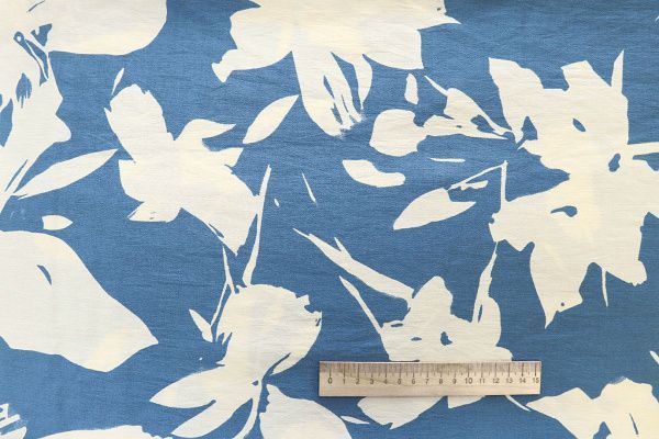 Лен БОХО принт/молочный на голубом 4077-PY/D#1/C#6