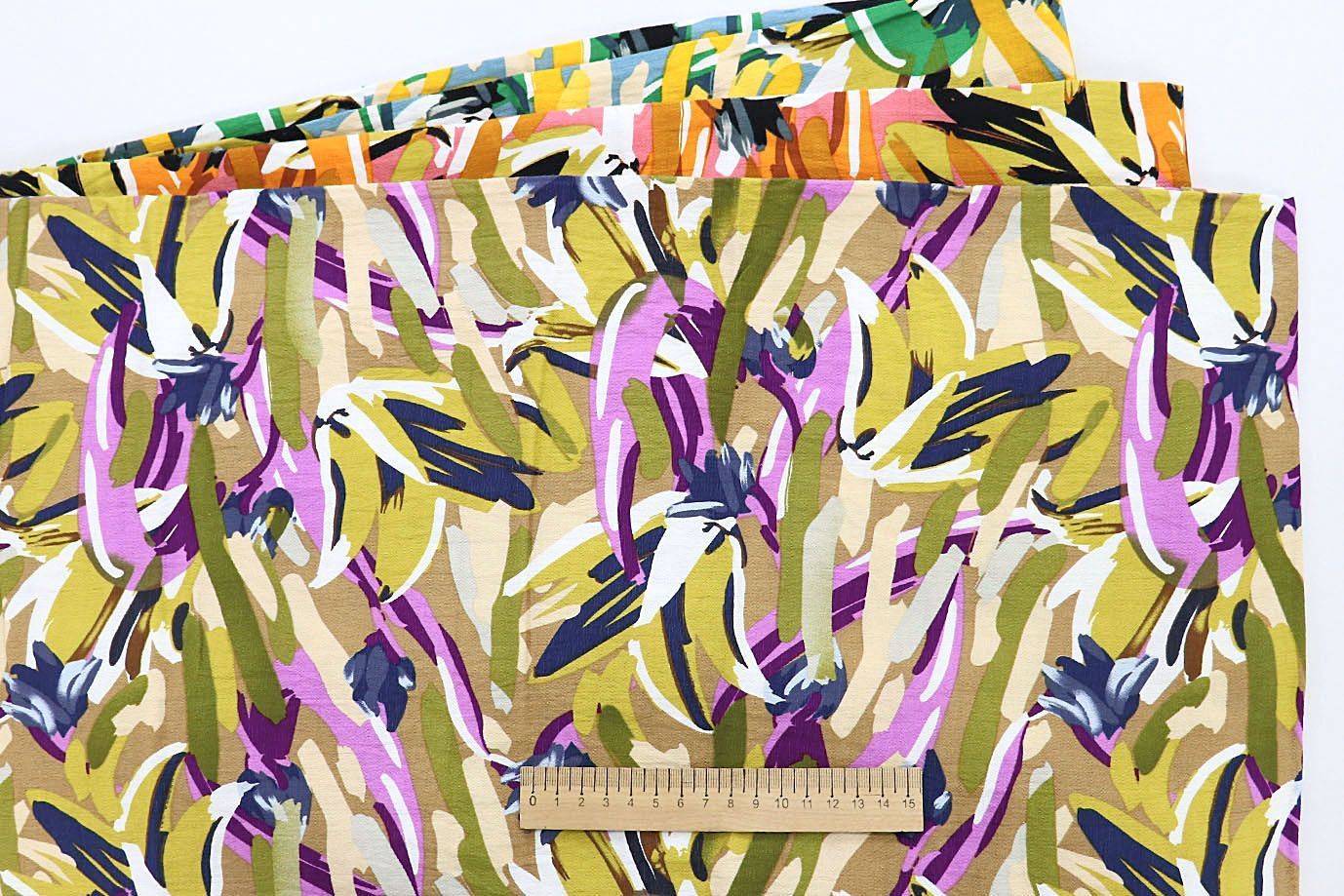 Лен БОХО принт/зелено-фиолетовый на бежевом 3591-PY/D#9/C#3