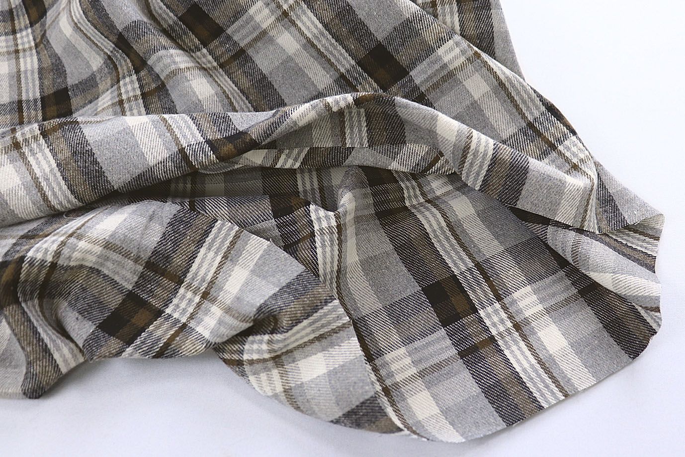 Рубашечная ткань принт/клетка коричневая на светло-сером 1418-PY/D#1/C#1