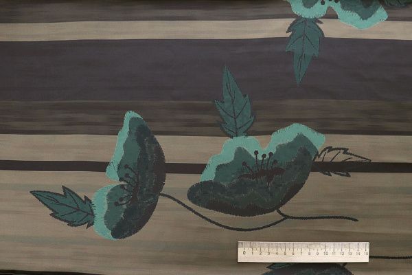 Шелк "Джулия" принт/цветы светло-темно-изумрудные на оранжево-сером 4026-PY/D#1/C#3