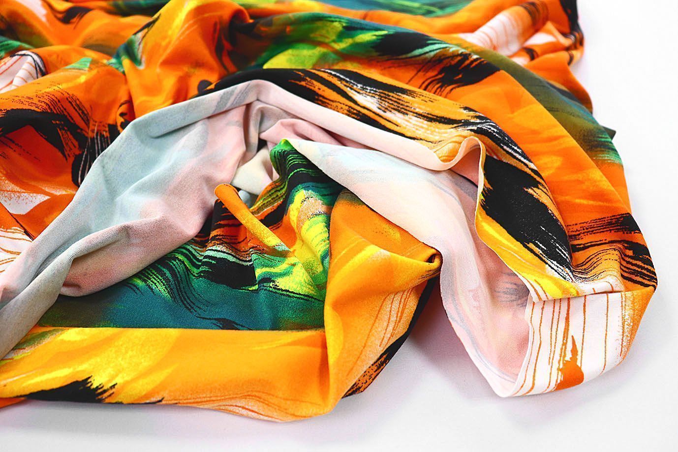 Трикотаж масло браш принт/оранжево-зеленый SSR-707A/D#17/C#1 (15881)