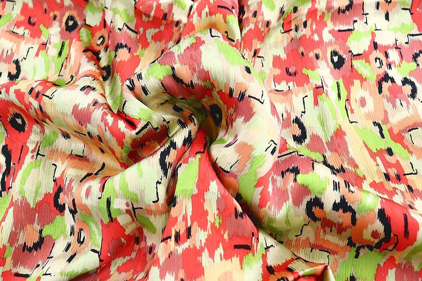 Сатин "София" креш принт/зелено-коралловый 3608-PY/D#1/C#2