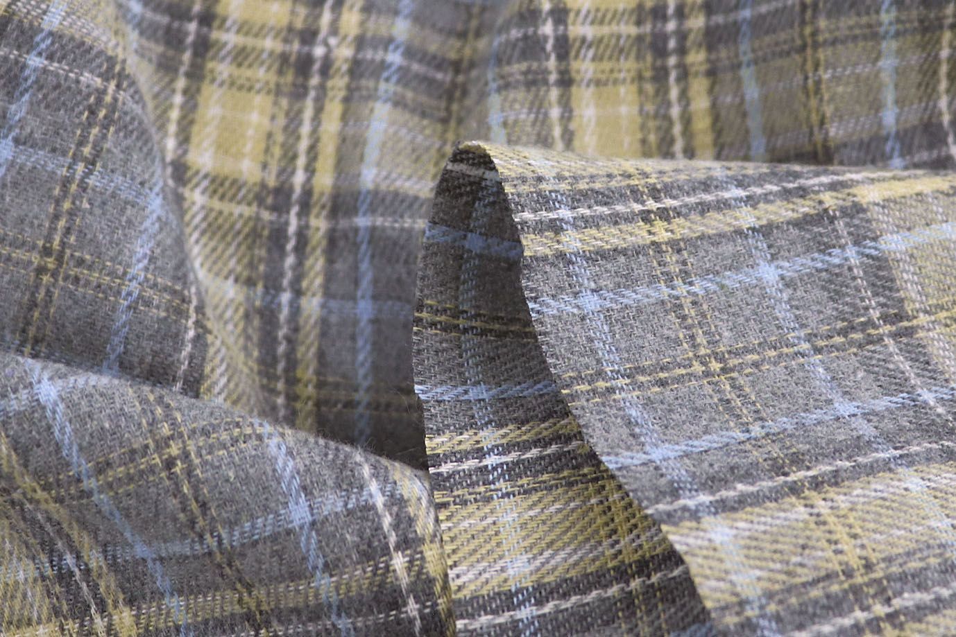 Рубашечная ткань принт/клетка желто-голубая на светло-сером 1418-PY/D#15/C#2