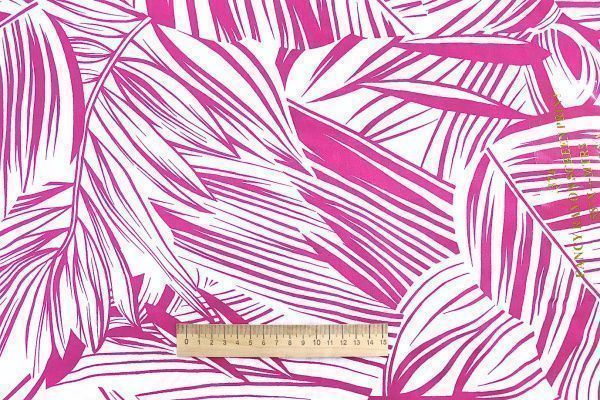 Штапель принт/листья бело-малиновые 1374-PY/D#21/C#1