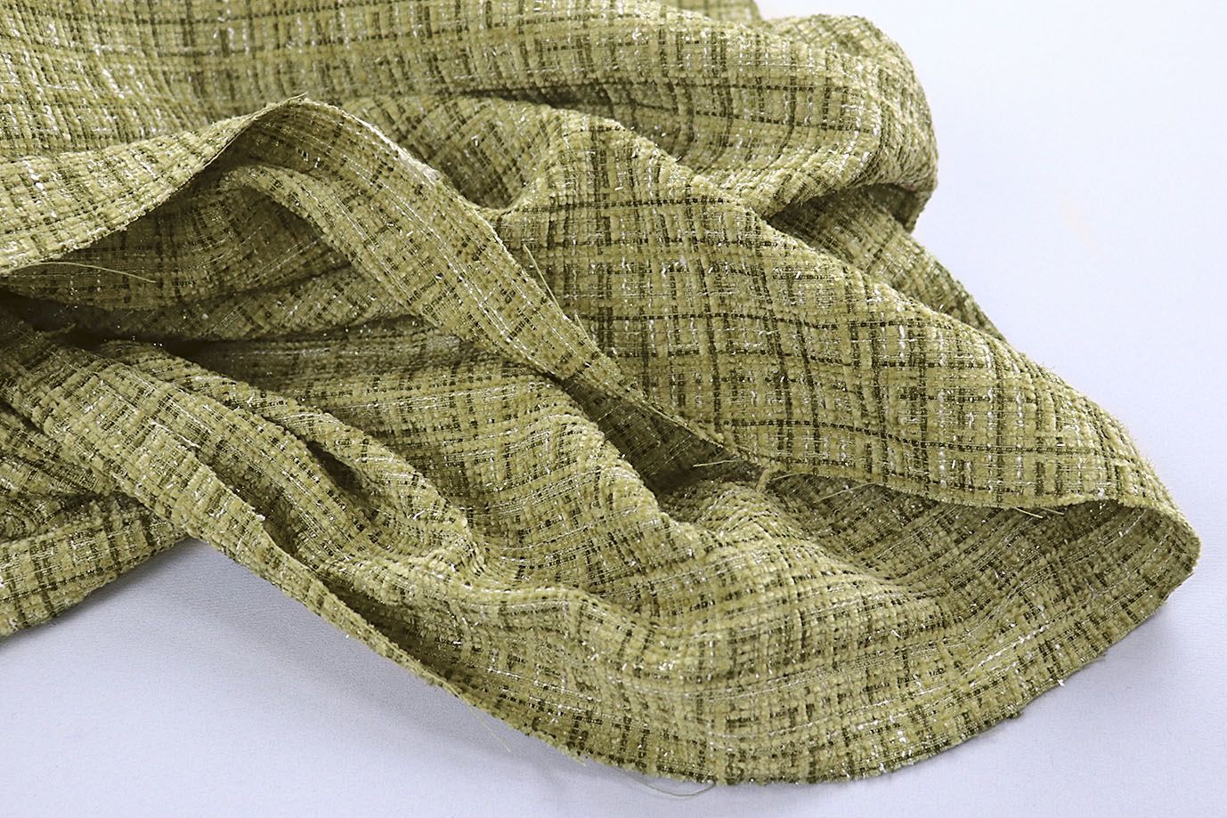 Пальтовая ткань "Шанель" принт/клетка оливковая 1361-6536/C#26 (50311)