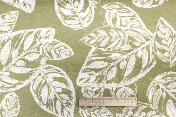 Лен принт/листья белые на серо-желтом 4076-PY/D#1/C#1