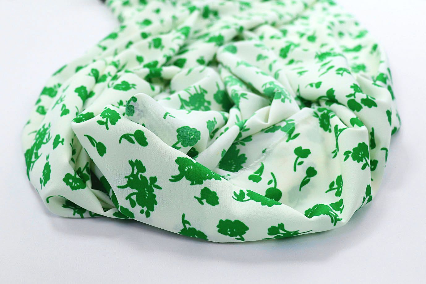 Блузочная ткань "SPH" принт/цветы зеленые на белом 3424-PY/D#H1618/C#6