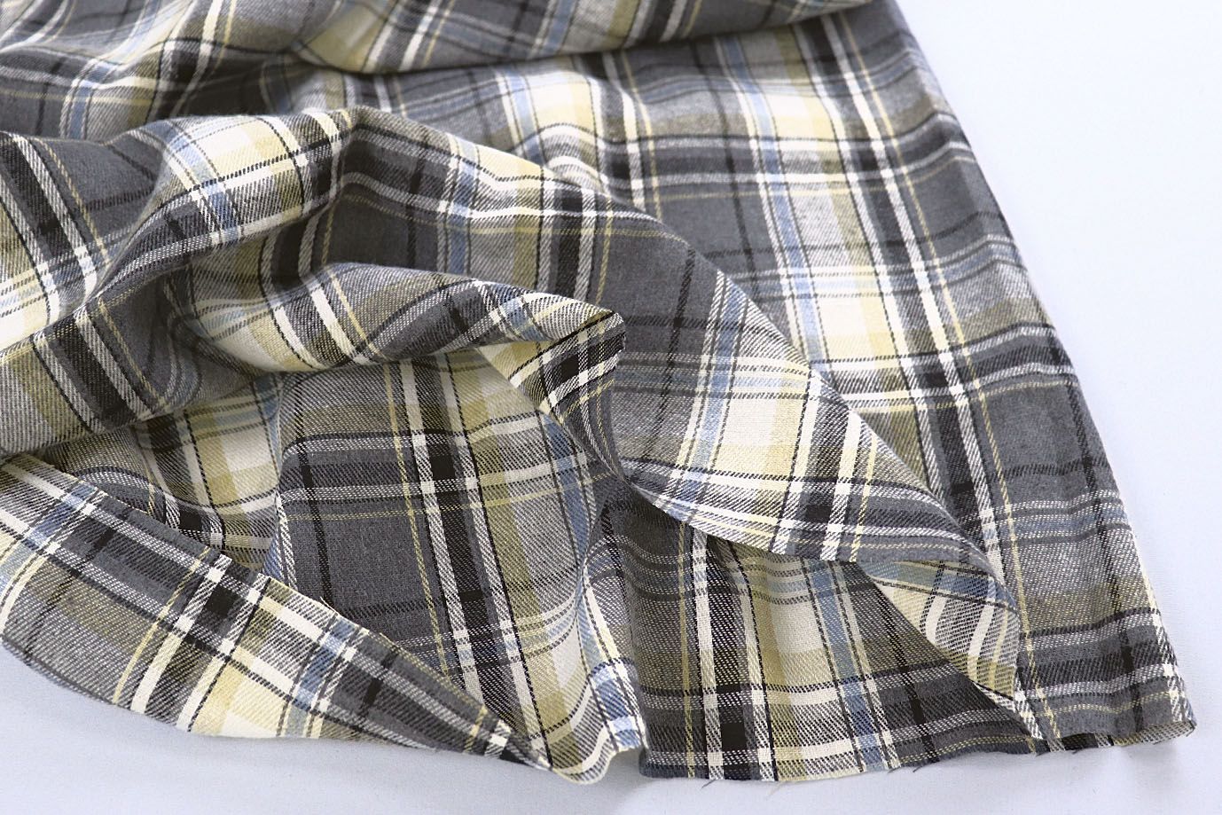 Рубашечная ткань принт/клетка черно-желтая на сером 1418-PY/D#17/C#1