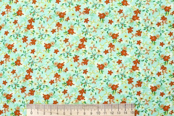 Штапель принт/цветы краные на светло-зеленом 4203-PY/D#60/C#3