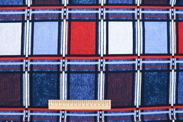 Трикотаж масло браш принт/клетка сине-красная SSR-707A/D#11/C#2 (15881)