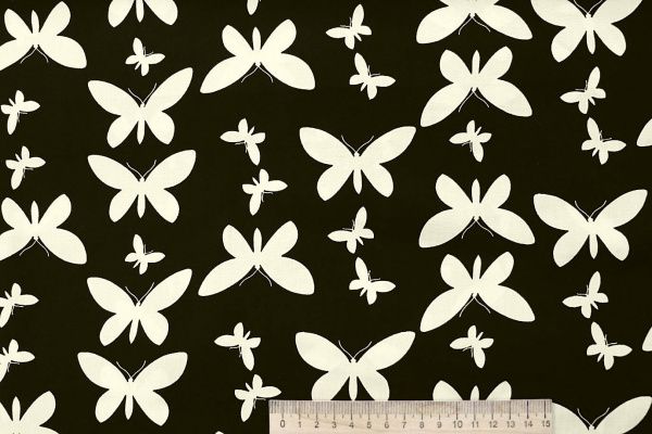 Штапель принт/бабочки молочные на черном 4203-PY/D#48/C#2