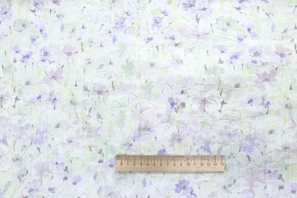 Лен "Медея" принт/цветы сине-зеленые на белом 4098-PY/D#3/C#2