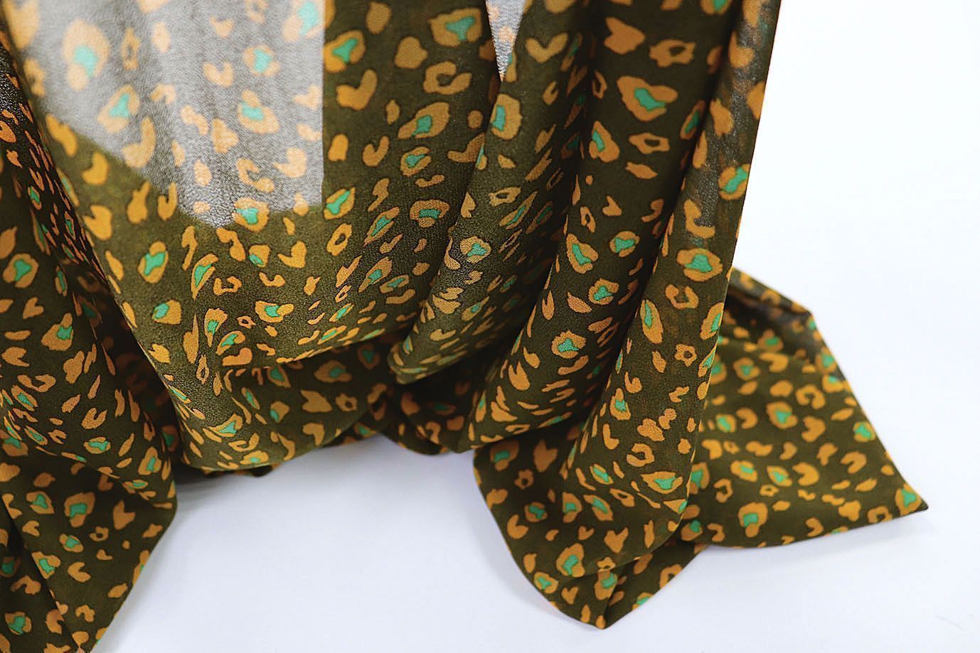 Шифон принт/пятна горчично-мятные на болотном 3391-PY/D#9769-93/C#2