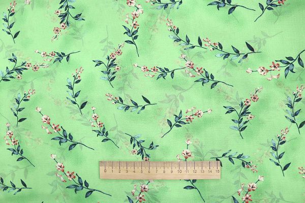 Шифон принт/цветы бело-коричневые на светло-зеленом 3707-PY/D#39/C#2