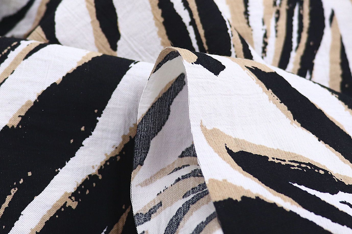 Лен N/R принт/зебра черно-бежевая на белом 3891-PY/D#7/C#1