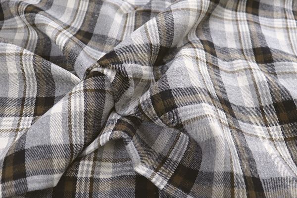 Рубашечная ткань принт/клетка коричневая на светло-сером 1418-PY/D#1/C#1