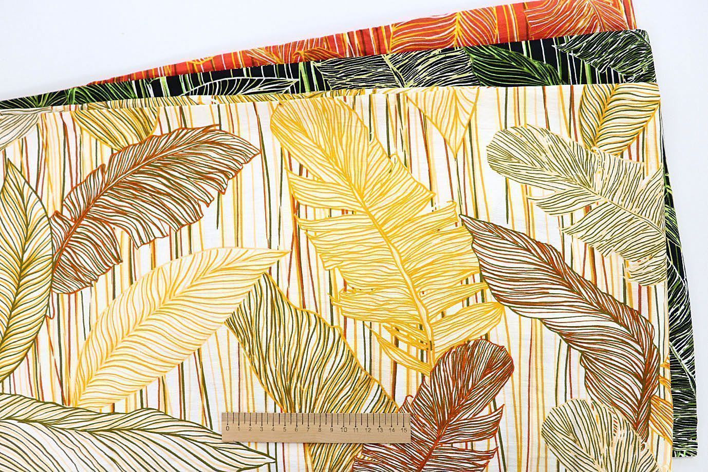 Лен БОХО принт/листья желто-бордовые на белом 3591-PY/D#8/C#1 (11424)