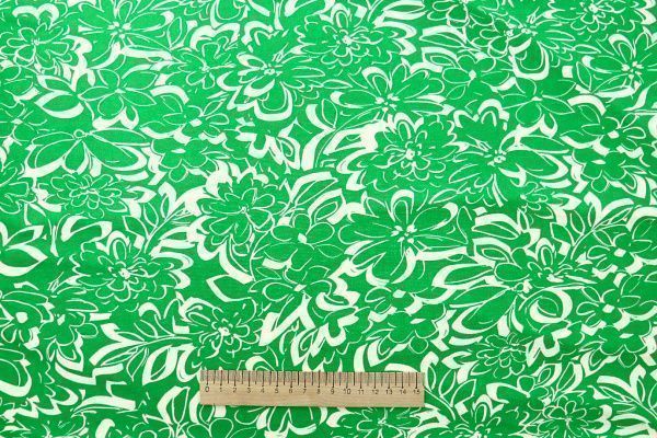 Трикотаж масло принт/цветы зеленые на белом 3390-PY/D#9767-256/C#5 (11154)